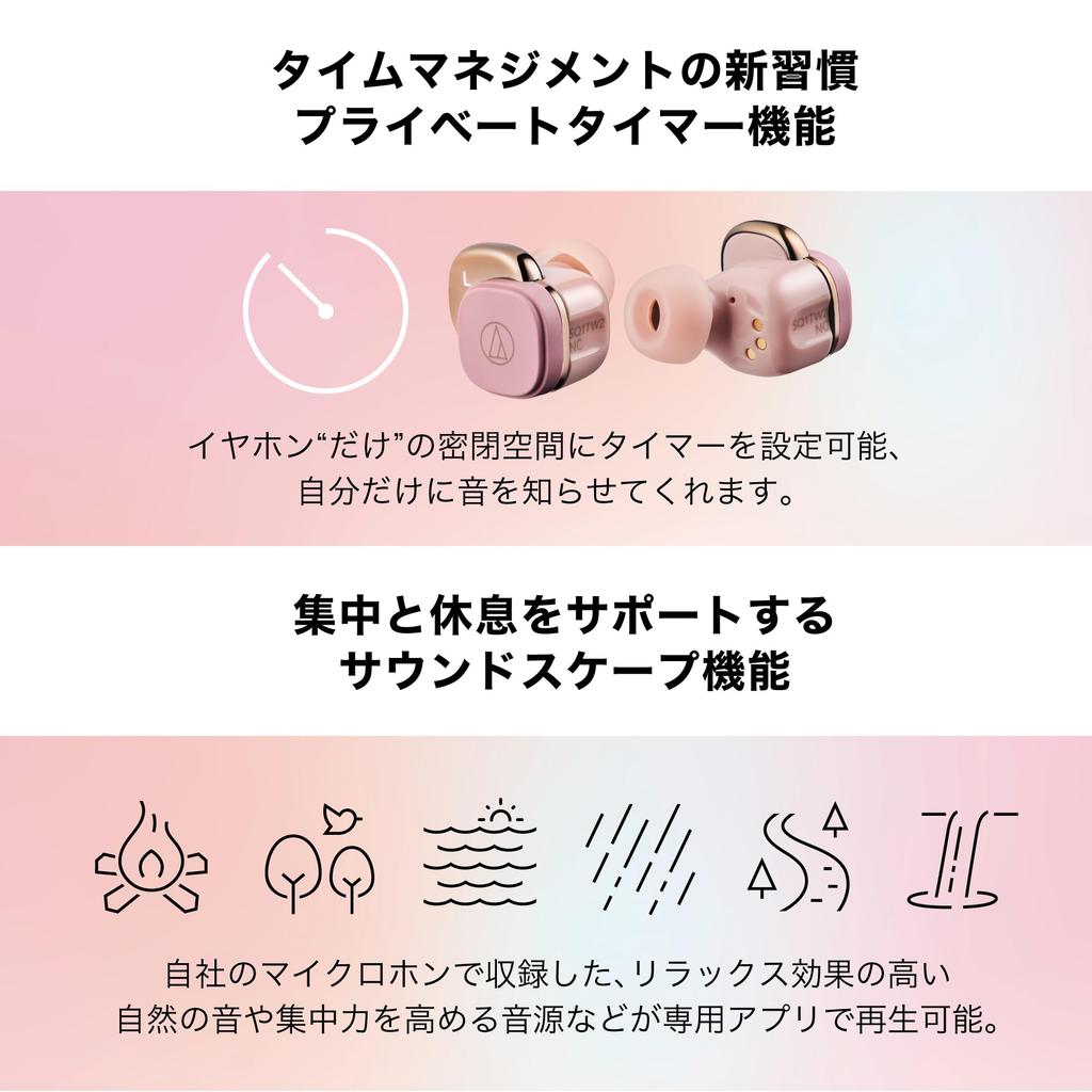 Audio Technica ATH-SQ1TW2NC BK(E) Noise-Canceling Wireless Earphones Bluetooth True Wireless IPX5 Waterproof Wireless Charging Multipoint Ambient