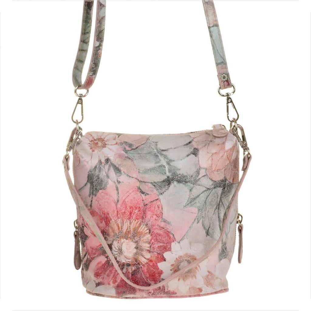 Lightweight Leather Messenger Bag with Flowers Size S