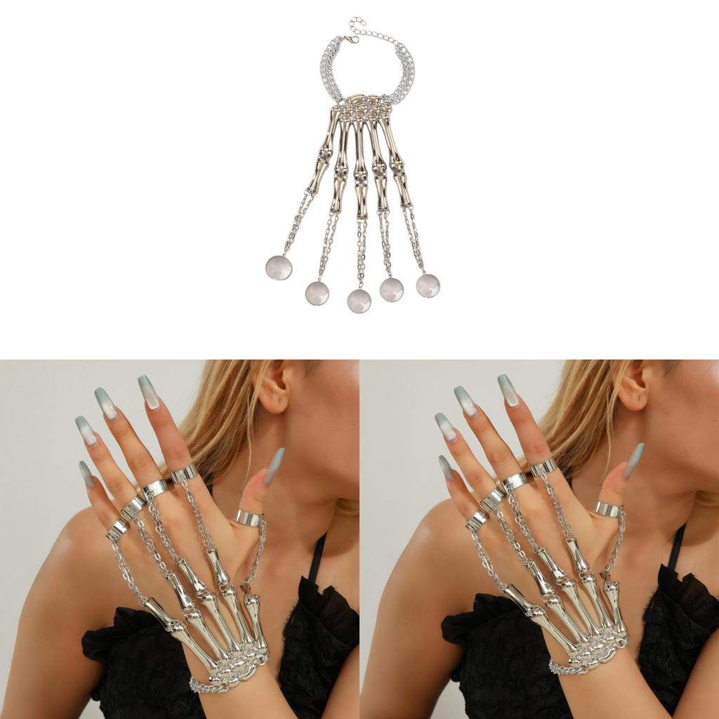 Dark Style Gothic Skeleton Finger Bracelet With Electroplated Alloy For Women Gift