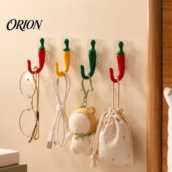 Bathroom Towel Holder 2PCS Chili Adhesive Hooks, Cute Decorative Punch-Free Wall Hangers, Heavy Plastic Hooks for Decor Duty Seamless Storage Kitchen