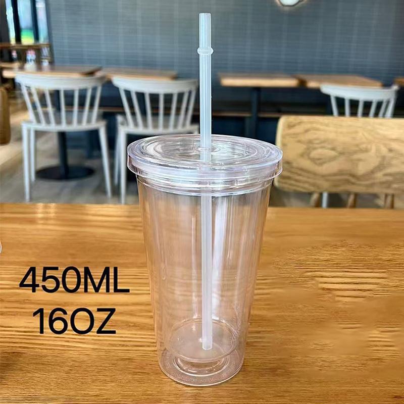 Clear Tumbler With Straw Reusable Transparent Double-Layer Water Bottle For Coffee Milk Diy Smoothie Cup Drinkware 1Pc