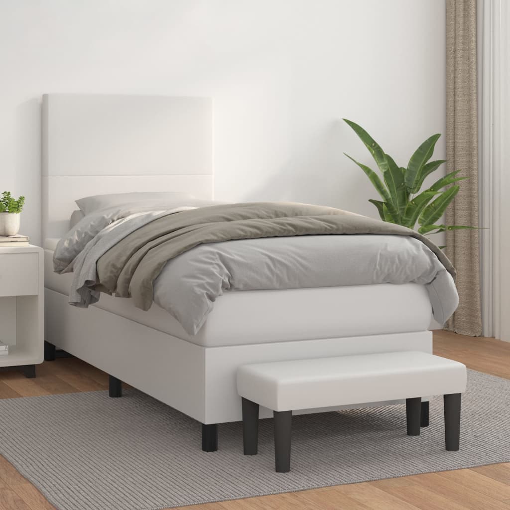 Vidaxl Łóżko Kontynentalne Z Materacem, Białe, Ekoskóra 90X200 Cm