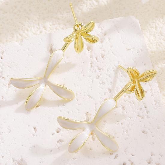 1 Paar Ohrstecker Doppellagig Dreidimensionales Blumen-Design Emaille Gardenienblütenform Ohrhänger für Damen Schmuckzubehör