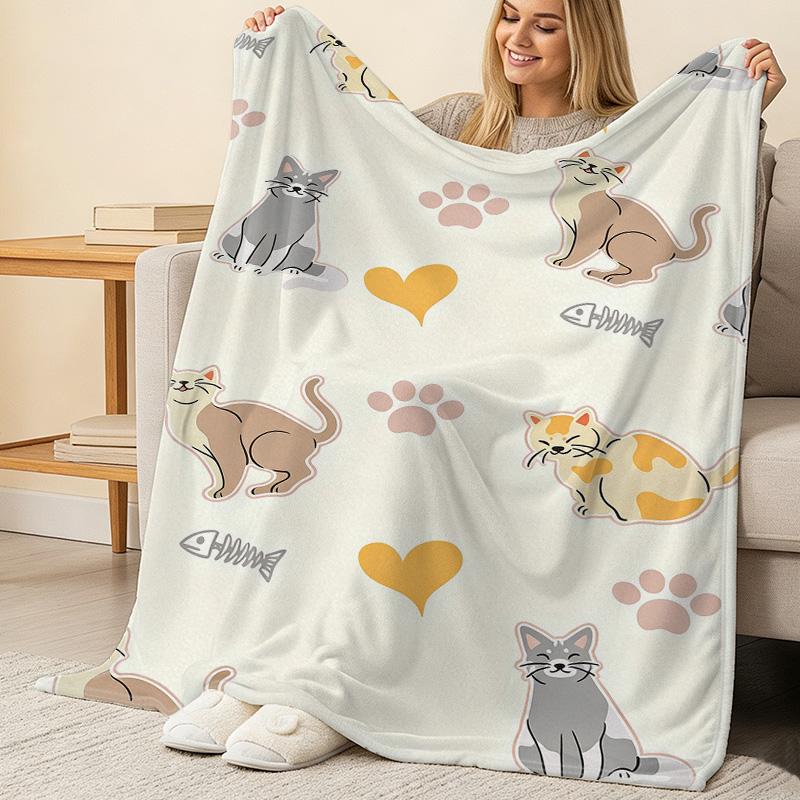 Cat Themed Flannel Blanket – Soft Fuzzy & Cozy Warm, Ideal for Home, Dorm, Christmas & Halloween