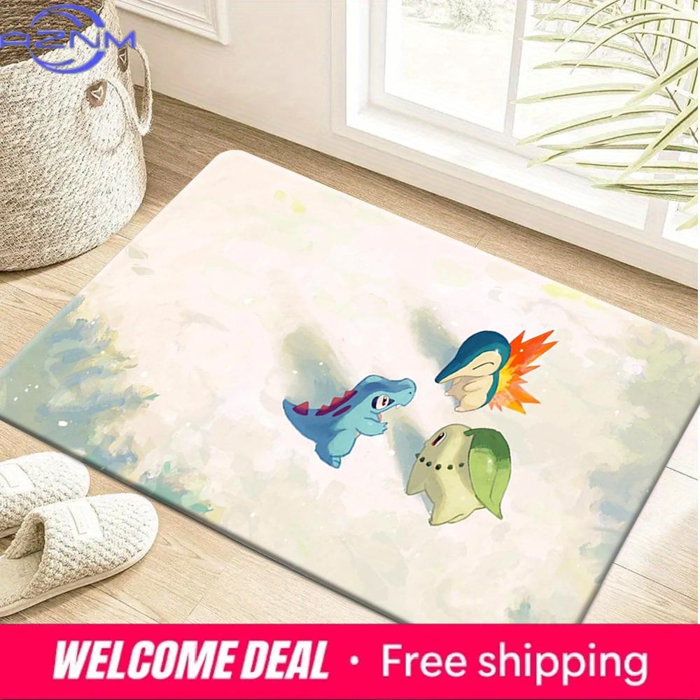 Cute Johto Starters Pokemon Watercolor Print Soft Absorbent Non-Slip Indoor Bathroom Entryway Floor Doormat Rug 40cm by 60cm