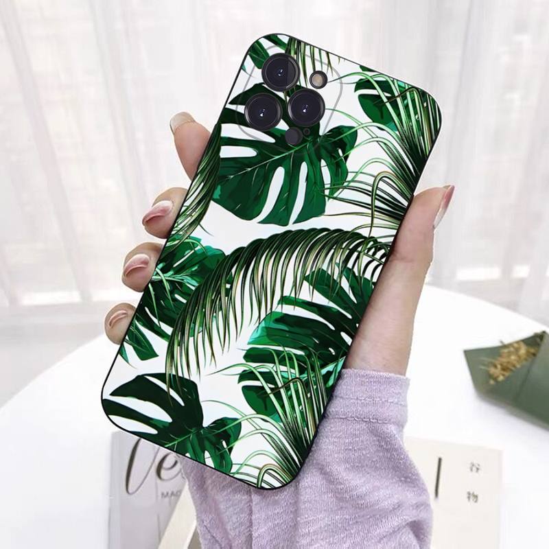 Blätter Monstera Grün Telefon Fall Für iPhone 8 7 6 6S Plus X SE 2020 XR XS 14 11 12 13 Mini Pro Max Mobile Fall