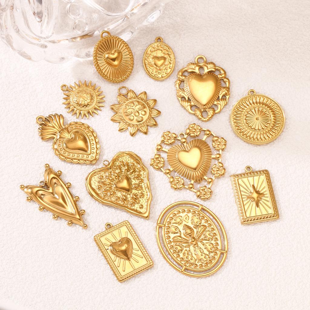 3Pcs Large Heart/Sun Face/Flower Charms Stainless Steel Rectangle Big Pendants for Jewelry Connector DIY Necklace Jewelry Making