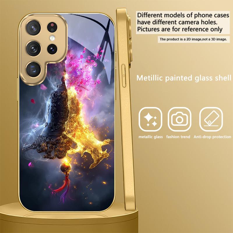 

Classical style bronze bell For Samsung Galaxy S26 S20 FE S21 S22 S23 Plus S24 Ultra S25 Ultra S21+ S25+ Golden glass phone case Galaxy S9+