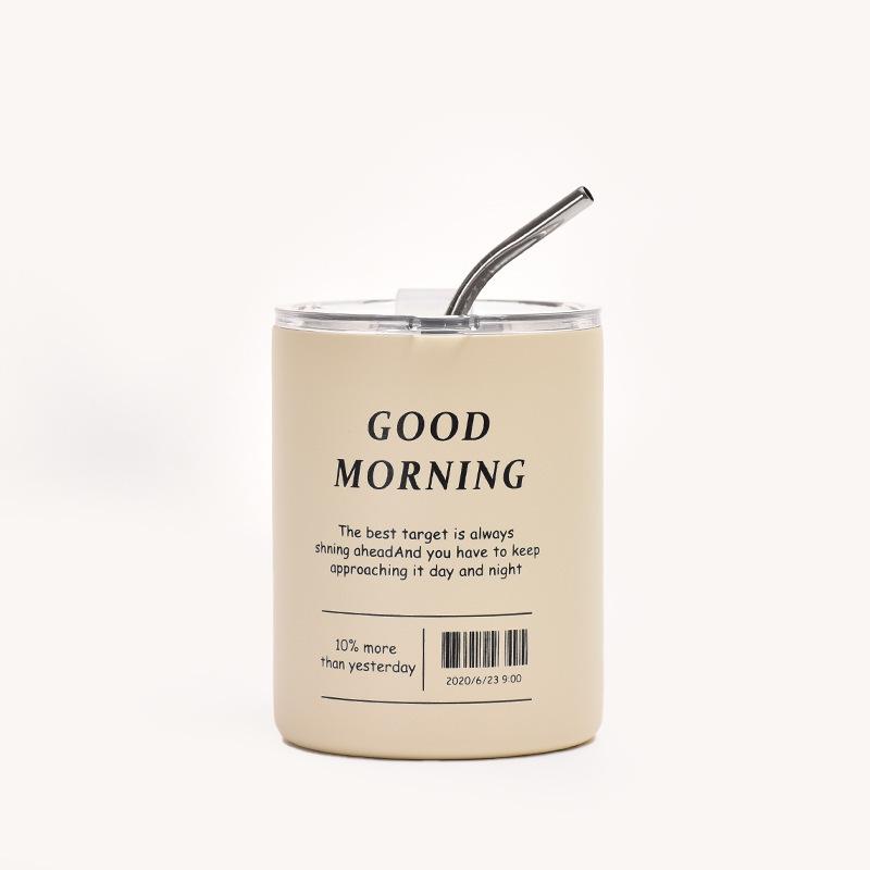 A 304 Stainless Steel Iced Americano Coffee Cup Vacuum Insulated Straight Straw Tumbler for Home Office Portable Use