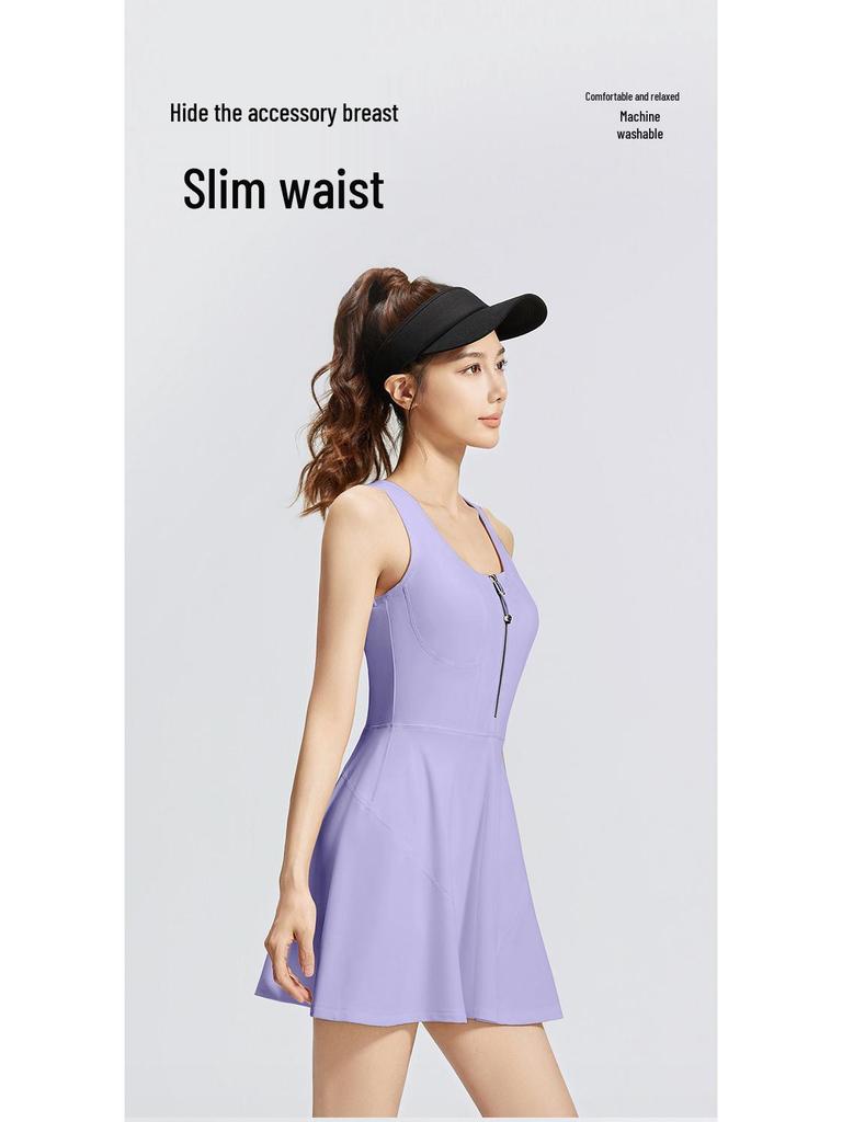 Kangnian Zipper Jumpsuit Skirt: Anti-Exposure Tennis & Running Dress