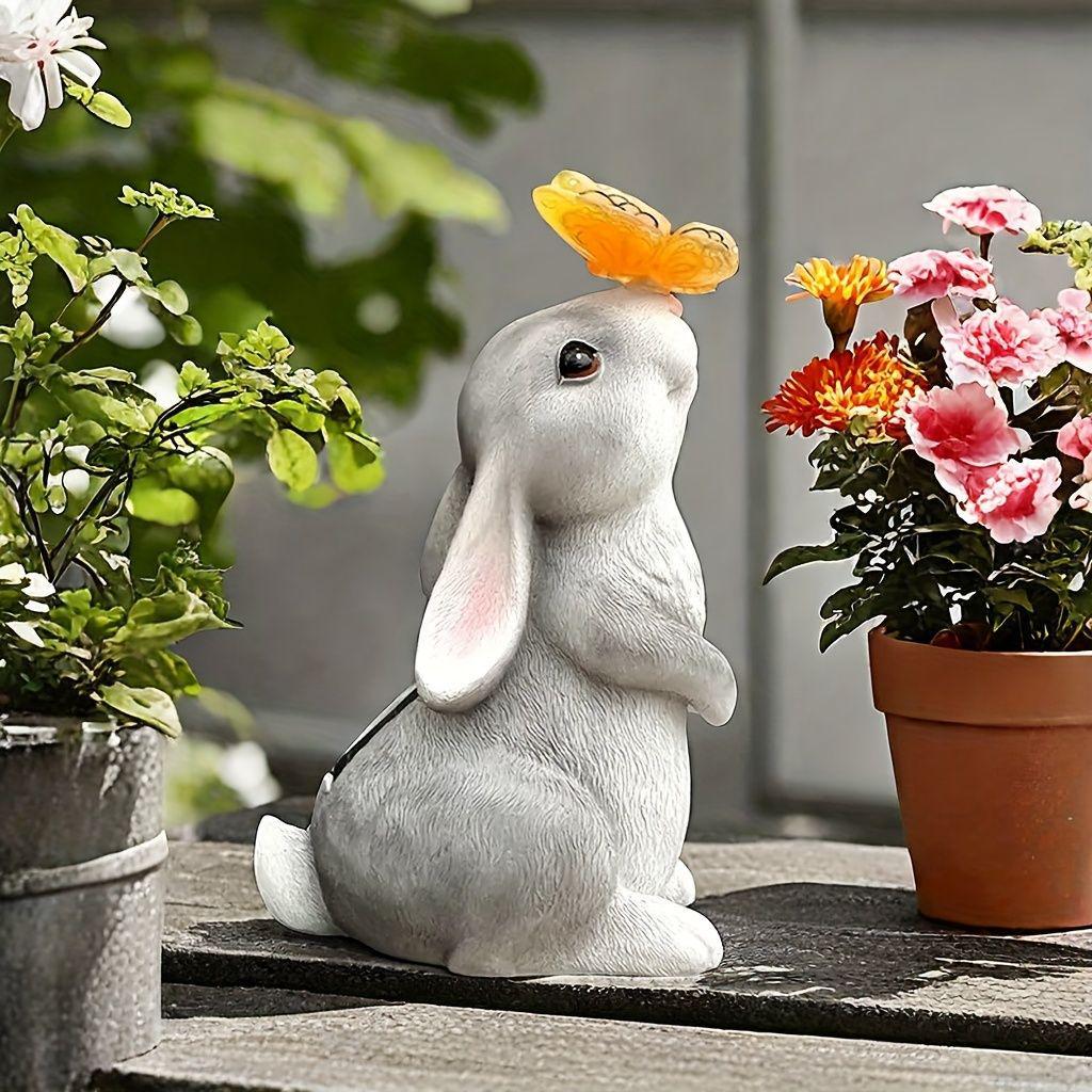 Solar Rabbit Statue: Creative Cartoon Garden Ornament for Courtyard Landscaping