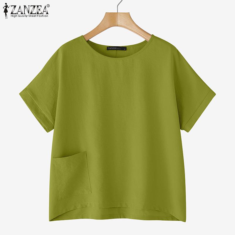 

ZANZEA Women Casual Round Neck Solid Color Summer Half Sleeve Blouse 3XL помаранчевий
