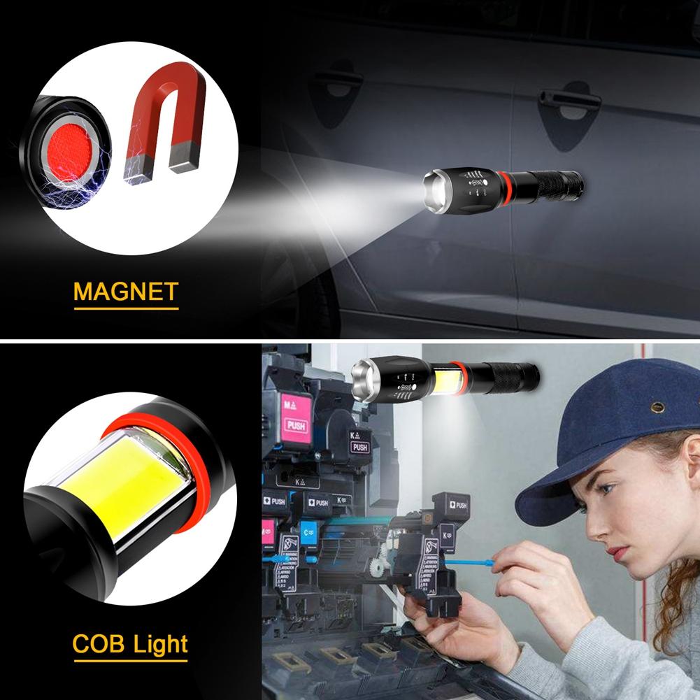 LED COB Flashlight 500 lm Ultra Bright Powerful Zoomable Flashlight