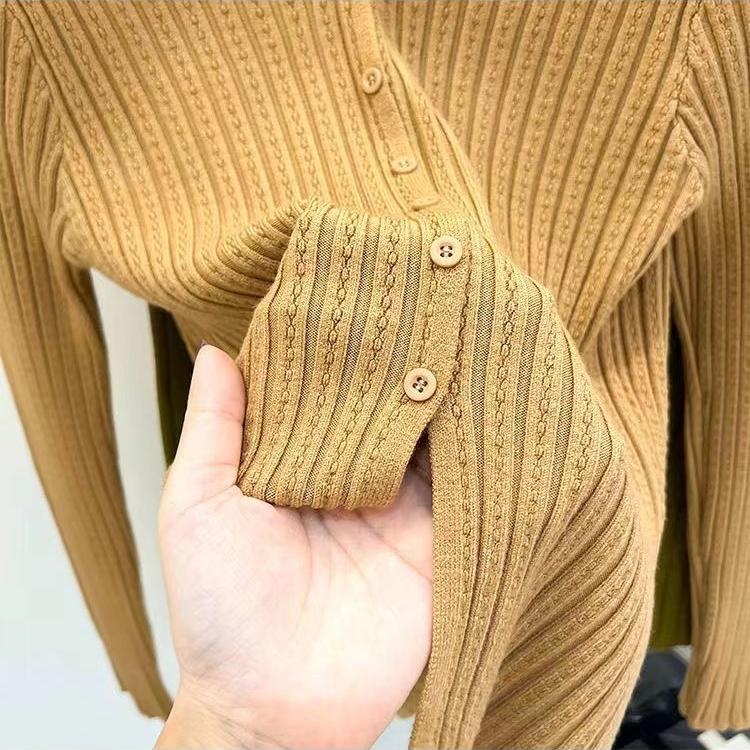 Women Out Half High Neckline Knitted Sweater for Women's Fit and Versatile Sweater Long Sleeve Short Tops