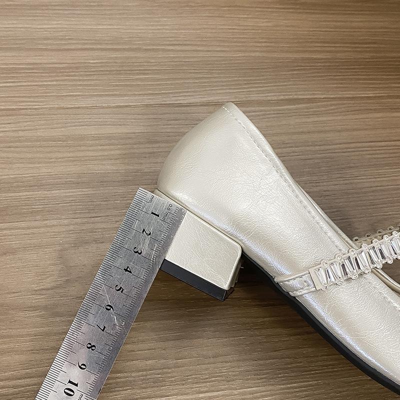 French elegance temperament rhinestone square head single shoes women's 2025 autumn new fairy style with skirt thick heel Mary Jane shoes