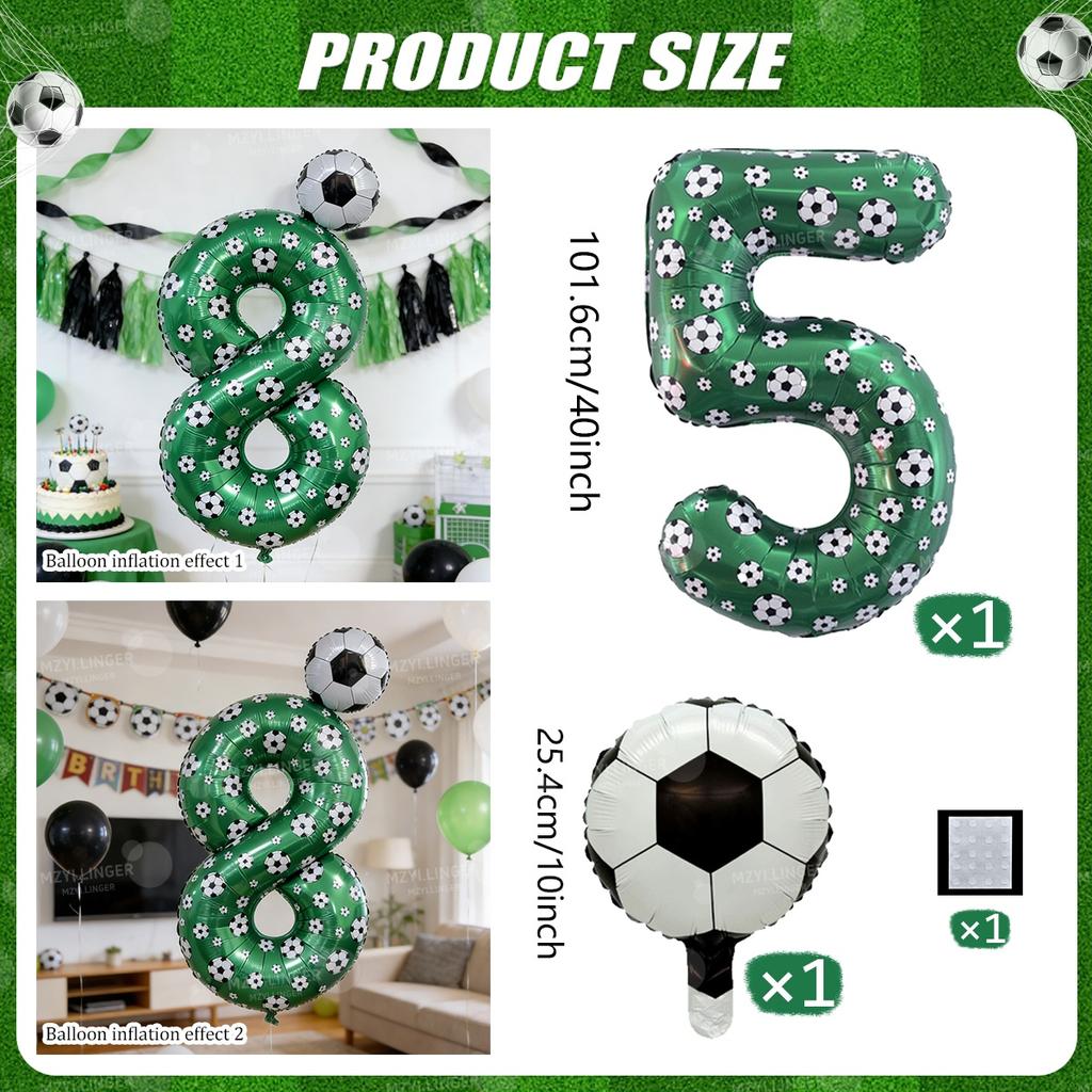 Football print number balloon set 0-9 mini football aluminum film balloons for birthday parties, anniversaries, event decoration
