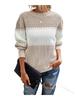 Contrast Colour Striped Knitted Sweater for Women Bell Sleeves Top Women's Round Neck Luxurious Relaxed-fit Slimming and Versatile Top