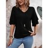 Summer New Solid Color V-neck Double-layer Sleeve Loose T-shirt Short-sleeved Women