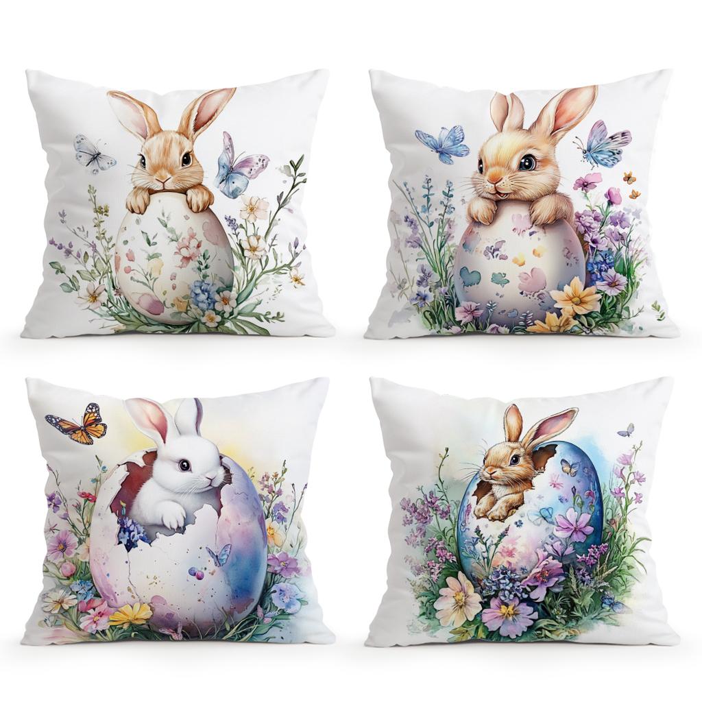 Easter Bunny Easter Eggs Pillowcase Printed Polyester 40/45/50Cm Throw Pillowcover Decorative Sofa Cushion Pillowslip Home Decor
