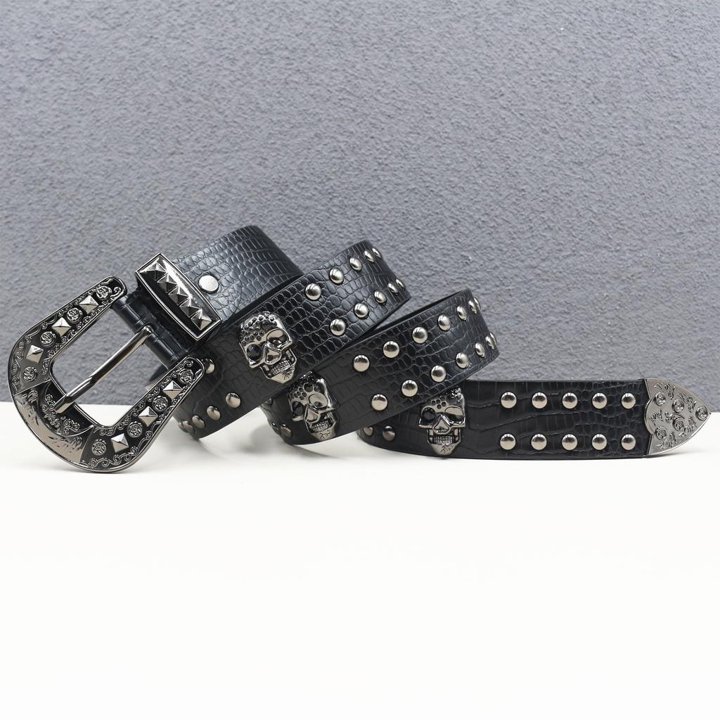 European and American Skeletons Western Rivet Belt Women's Pin Buckle Belt Punk Style Jeans Belt Skull Head