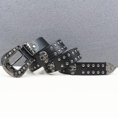 Europäische und Amerikanische Skelette Western Nietengürtel Damen Dornschließe Gürtel Punk Stil Jeansgürtel Totenkopf