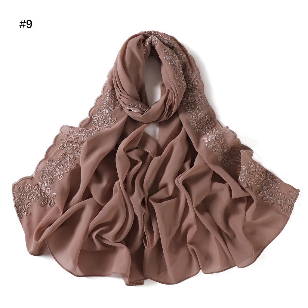 Embroidery Lace Chiffon Hijabs For Women Vine Heavy Pearl Industry Edge Long Scarf Light Scarf Headscarf Shawl Turban Ramadan