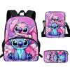 Stitch Kids School Backpack Set Elementary Students Oxford Fabric Ergonomic Design Printed Cartoon 3-Piece Bundle