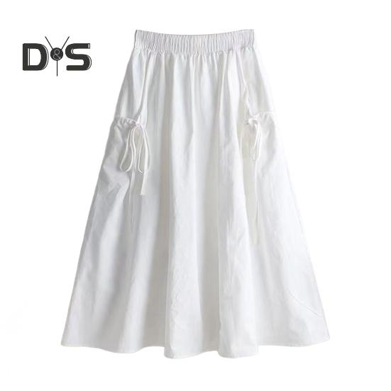 Cargorock mit elastischer Taille, Seitentaschen, einfarbig, A-Linie, lockere Passform, Midirock im Workwear-Stil, Kordelzugrock