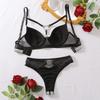 Women's Sexy Fashion Lingerie Set Heart Ring Buckle Sheer Mesh See Through Colorblock Contrast Color Push Up Underwear Set