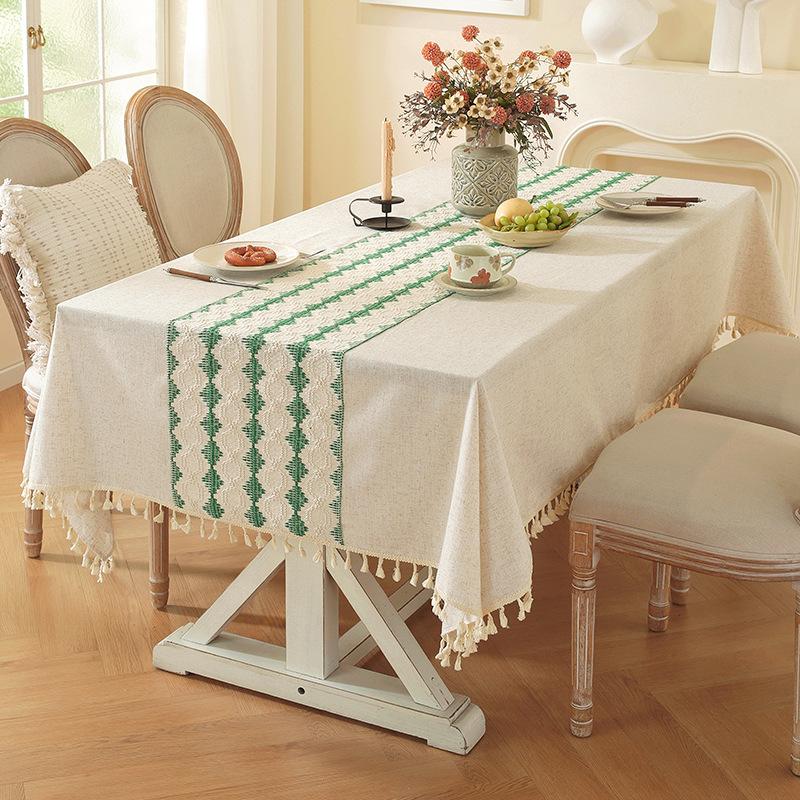Tischdecke Polyester Hanf Schlichtes Temperament Hohlnaht Rechteckig Hochwertig Retro Kaffeetisch Esstisch Abdeckung Tuch Punkt