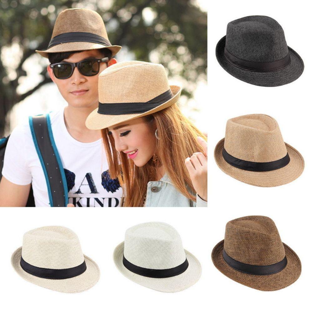 Simple Breathable Men Beach Hats Summer Wide Brim Fedoras Straw Hat Weave Shade Sun Caps