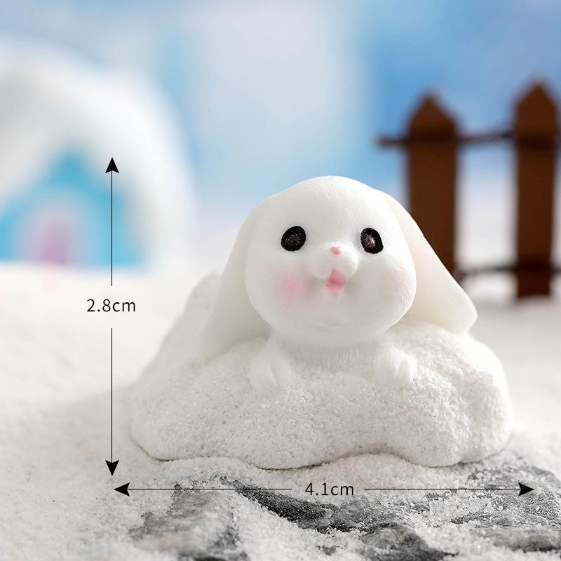 Micro-landscape Cute Little Rabbit Winter Snow Scene Snowman Decorative Accessories Car Carrying Small Ornaments