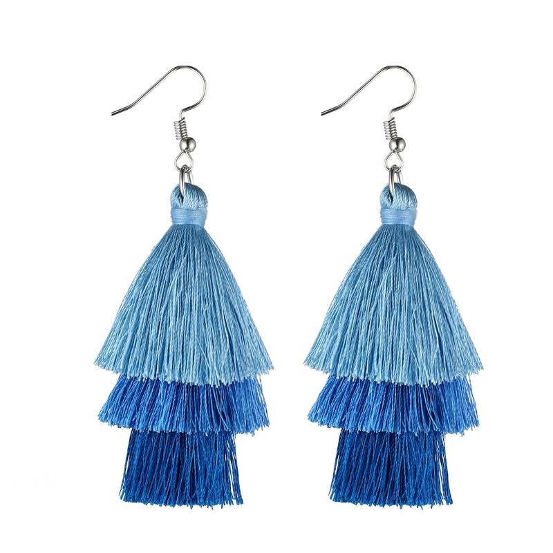 LOVBEAFAS Colorful Three Layered Long Tassel Earrings Fashion Jewelry For Women Fringed Multilayer Vintage Drop Dangle Earrings