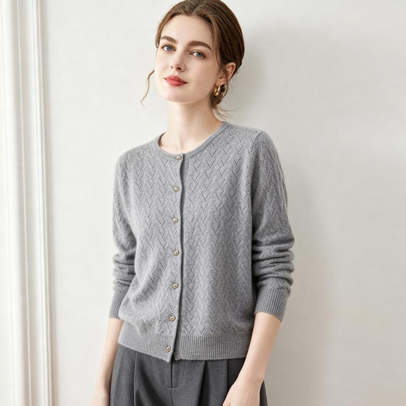 Lekasha 100% Pure Cashmere Women's Cable Knit Cardigan Sweater - Loose Fit for Autumn/Winter.