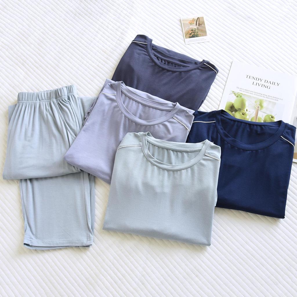 Men’s Casual Modal Pajamas Set: Long Sleeve & Pants with Pockets, Loose Fit, Plus Size, Perfect for Spring and Autumn