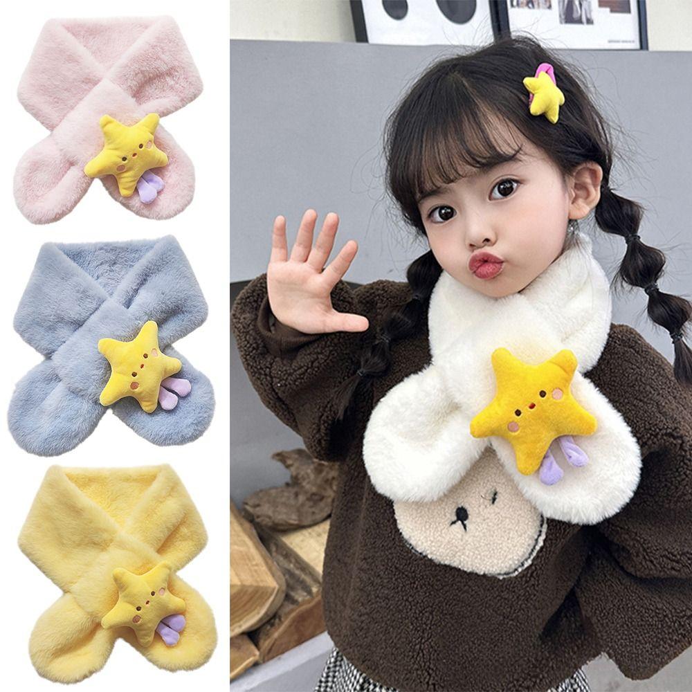 Thick Warm Children Winter Scarf Cartoon Star Shawl Scarves Fashion Cross Neck Scarf