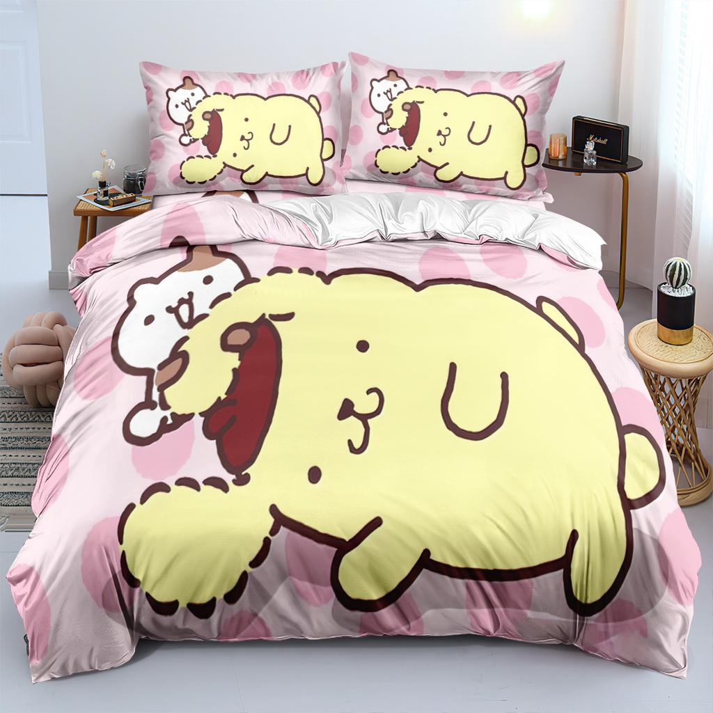 Cute Pom Pom Purin Bedding Sets Comforter Quilt Bed Cover Duvet Cover Pillow Case 2-3 Pieces Sets Kids Adult Size Bedroom Decor