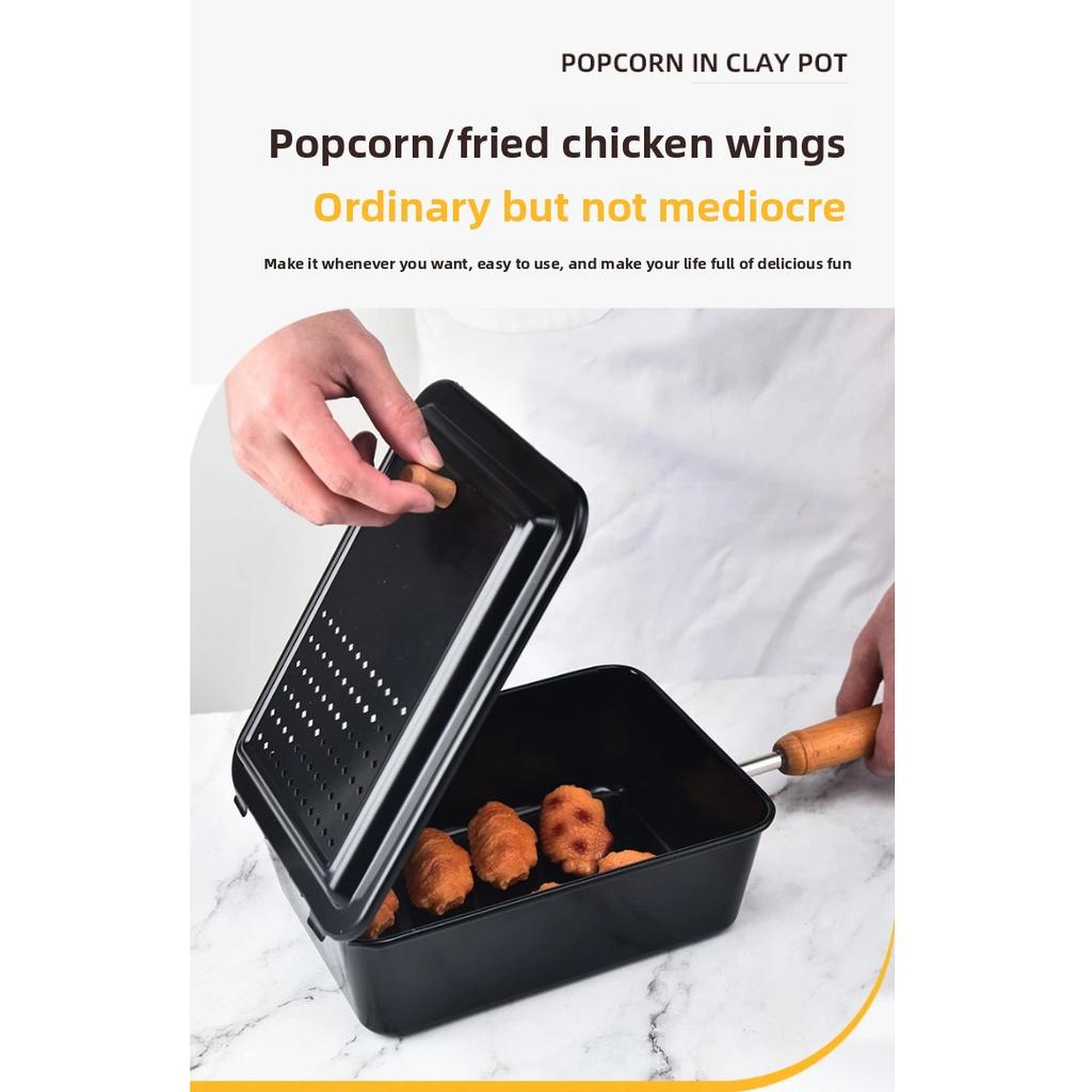 Cast Iron Popcorn Pot Anti-stick Camping Cookware DIY Homemade Popcorn Making Kitchen Tool
