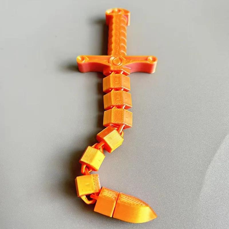 3D Geprint Vervormbaar Zwaard Zweep Vormveranderend Zwaard Opvouwbaar Flexibele Gewricht Beweging Zwaard Ornament Voor Stressverlichtend Speelgoed 22CM