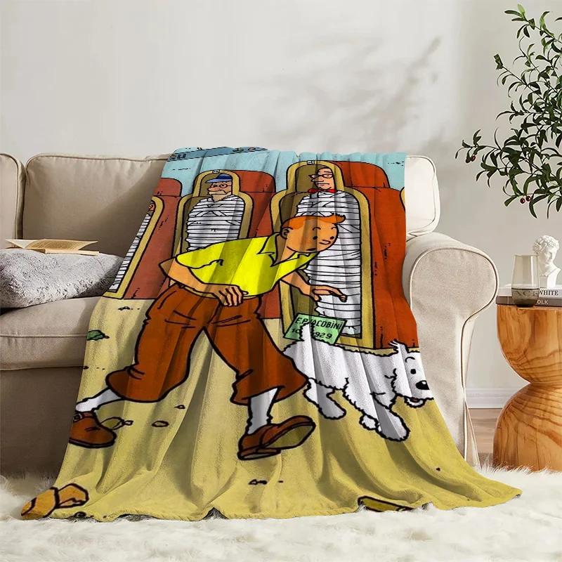 Anime Blanket Tintins Flannel Sofa Camp Nap Bedspread Soft Blanket Fleece Home Textile Birthday Gift Blanket Bedroom Decor