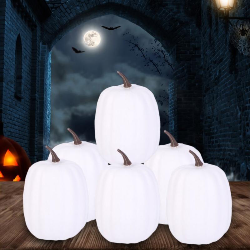 6 Stück Halloween Künstliche Kürbisfiguren Schreibtischdekorationen Weiße Farbe Kürbisornamente Festival-Partys Dekorationen