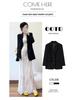 Women's Black Regular Fit Shoulder Suit Jacket - Autumn/Winter Loose Casual Korean Style with High-End Feel