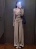 Korean Style Off-Shoulder Top and Wide-Leg Pants Set for Women - Autumn/Winter Fashion