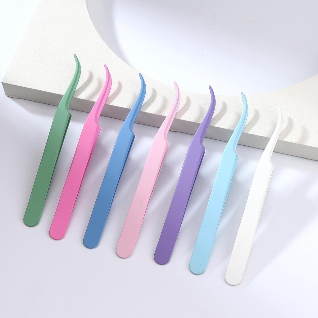 In Stock Beauty Tools: Stainless Steel Colored Curved Lash Tweezers for Eyelash Extensions and False Eyelashes