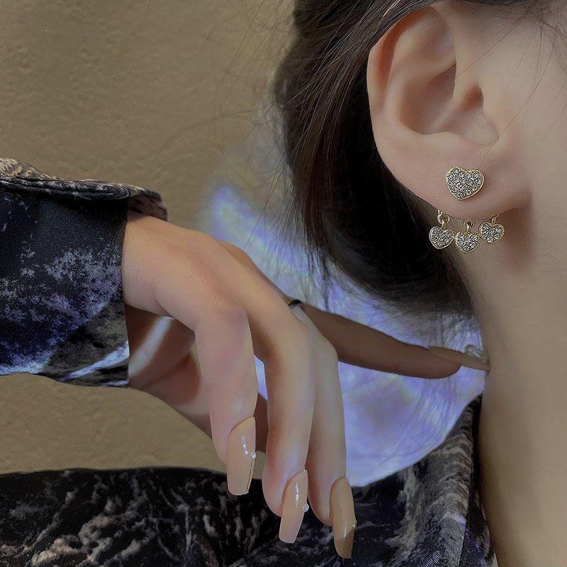 S Silver Needle Full Diamond Love Earrings Women's Year New Trendy High-end Light Luxury Niche Design Stud Earrings Women