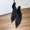 Fashion New Style Women's Concise Black Women Ankle Boots Pointed Toe Design Metal Decoration High Stiletto Heels Shoes Zapatos Mujer