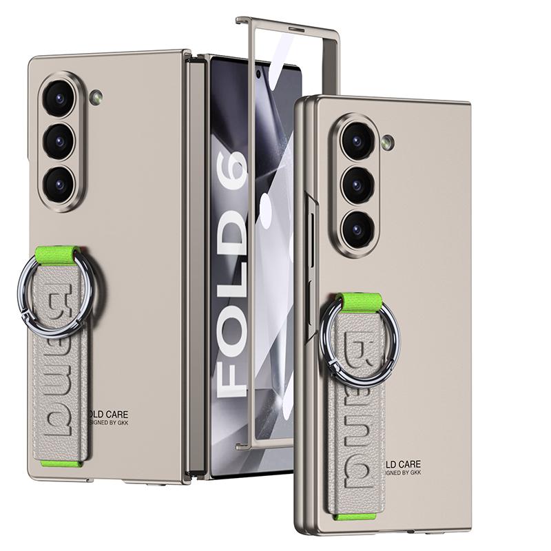 Frosted Hard PC Back Cover Case for Samsung Galaxy Z Fold 6 5 with Glass Screen Film Hand Strap Ring