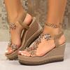 Fashion Rhinestone Flowers Wedges Sandals Women 2025 Luxury Crystals Chunky Platform Sandles Woman Clear Pvc Super High Heel Party Shoes