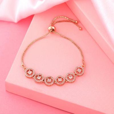 Women's Rose Gold Glitter Rotating Bracelet with CZ