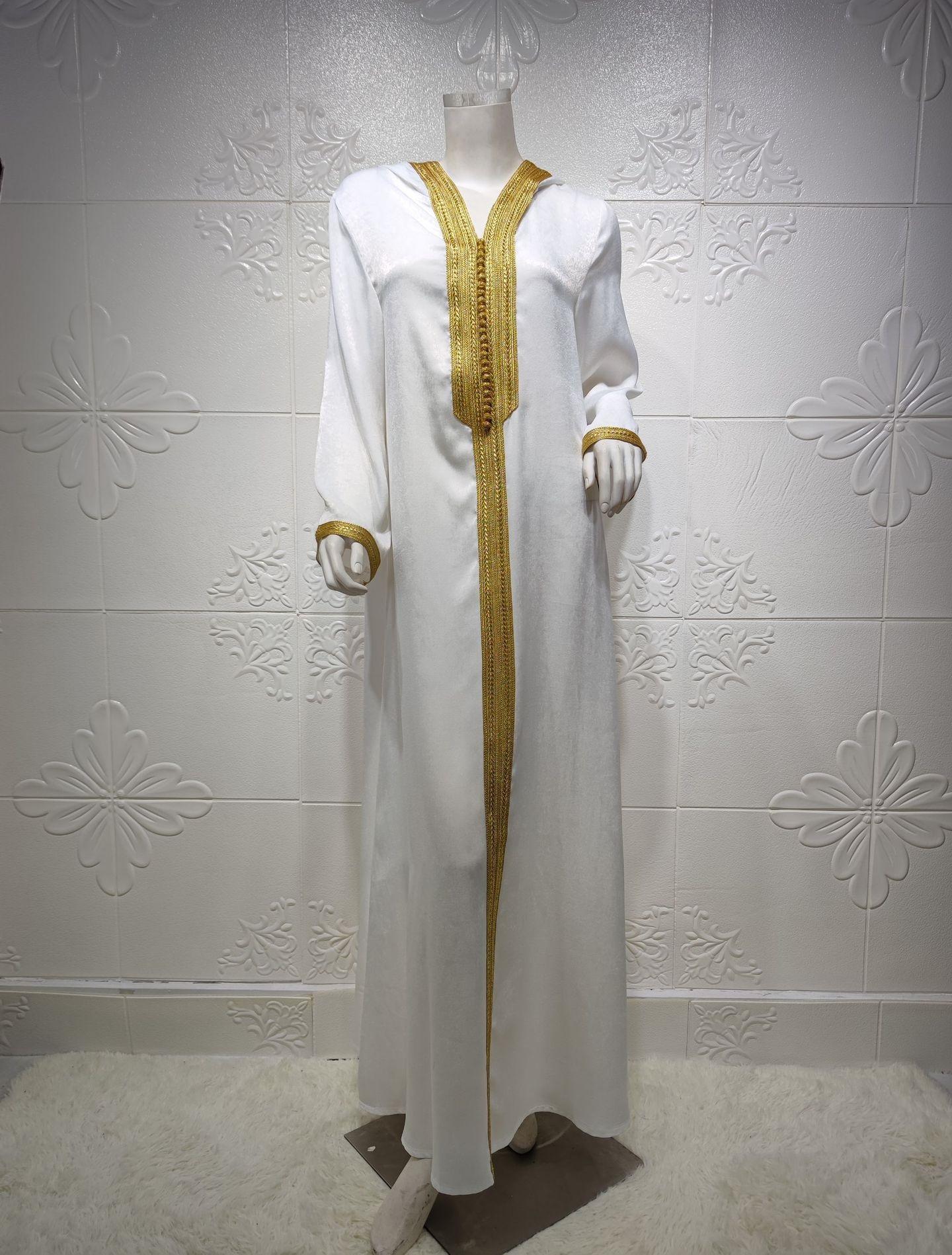 

Мусульманская одежда Дубай шампанское с капюшоном кружевной замшевый халат мусульманский халат женский абайя XXL белый